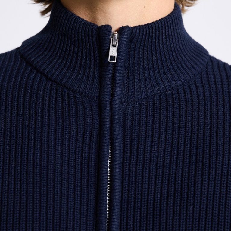 Zip knit cardigan "Frippe" Navy
